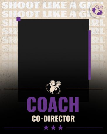 Basketball coach co-director frame with motivational text and purple accents.