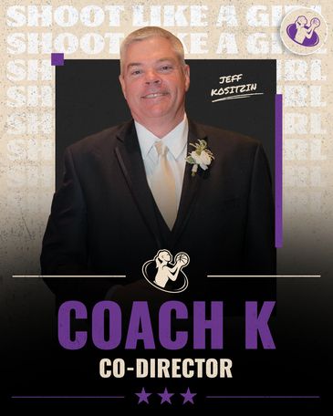 Portrait of Coach K, Co-Director Jeff Kositzin in formal attire with basketball-themed design.