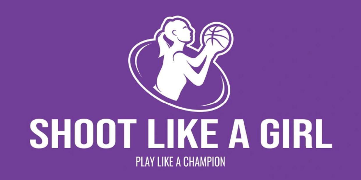 Illustration encouraging girls in basketball with the phrase 'Shoot Like a Girl'.