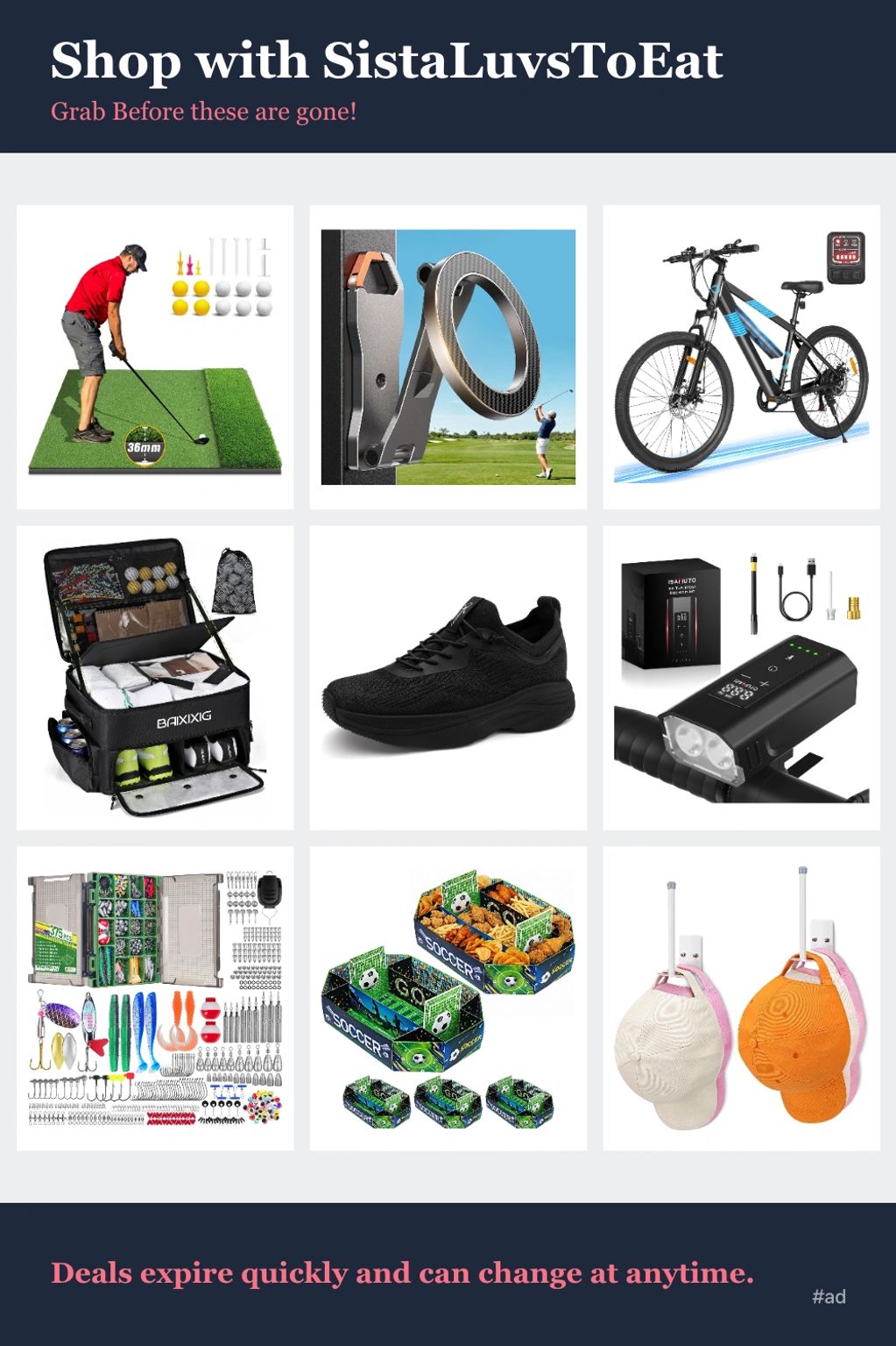 Collection of sports and outdoor gear with quick expiring deals.