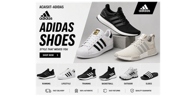 Adidas shoe collection with different styles and categories.