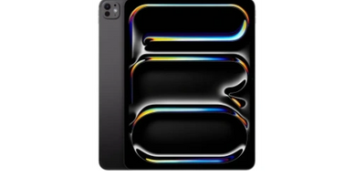 A sleek black smartphone with a colorful abstract design on its screen.