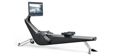 Modern rowing machine with a large screen for interactive workouts.