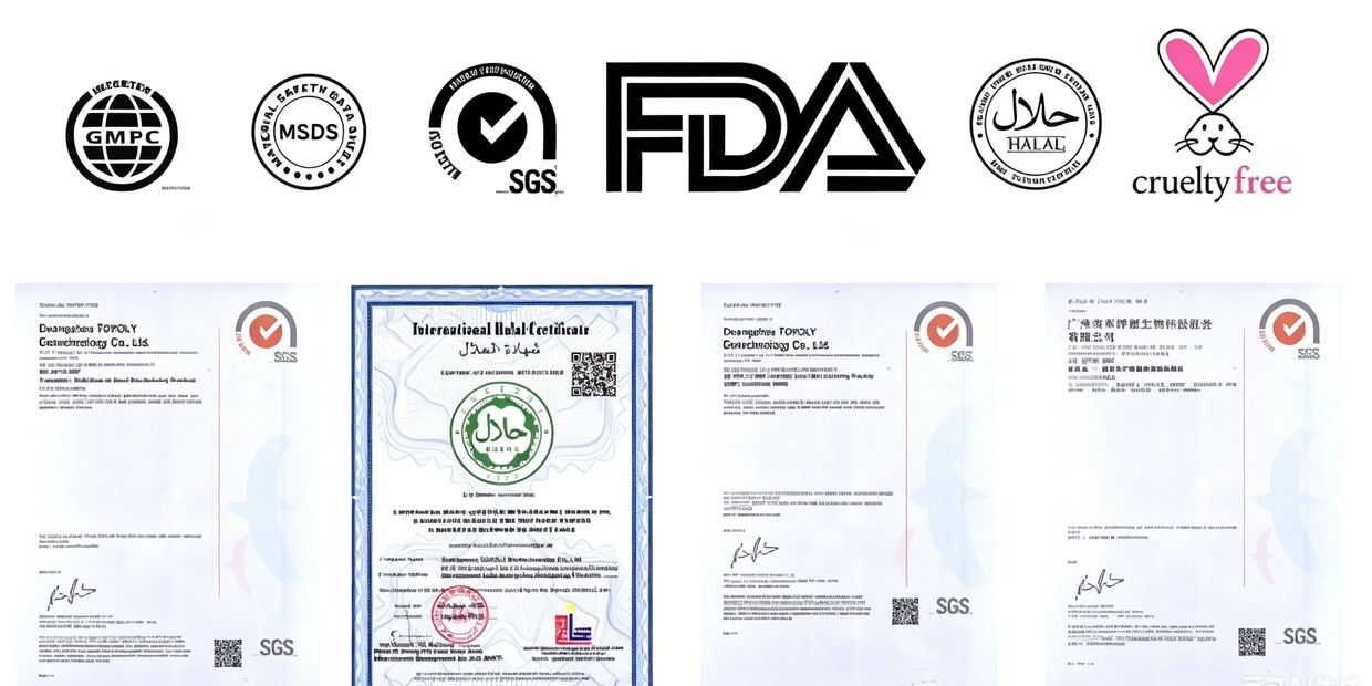 Various certification logos and official certificates.
