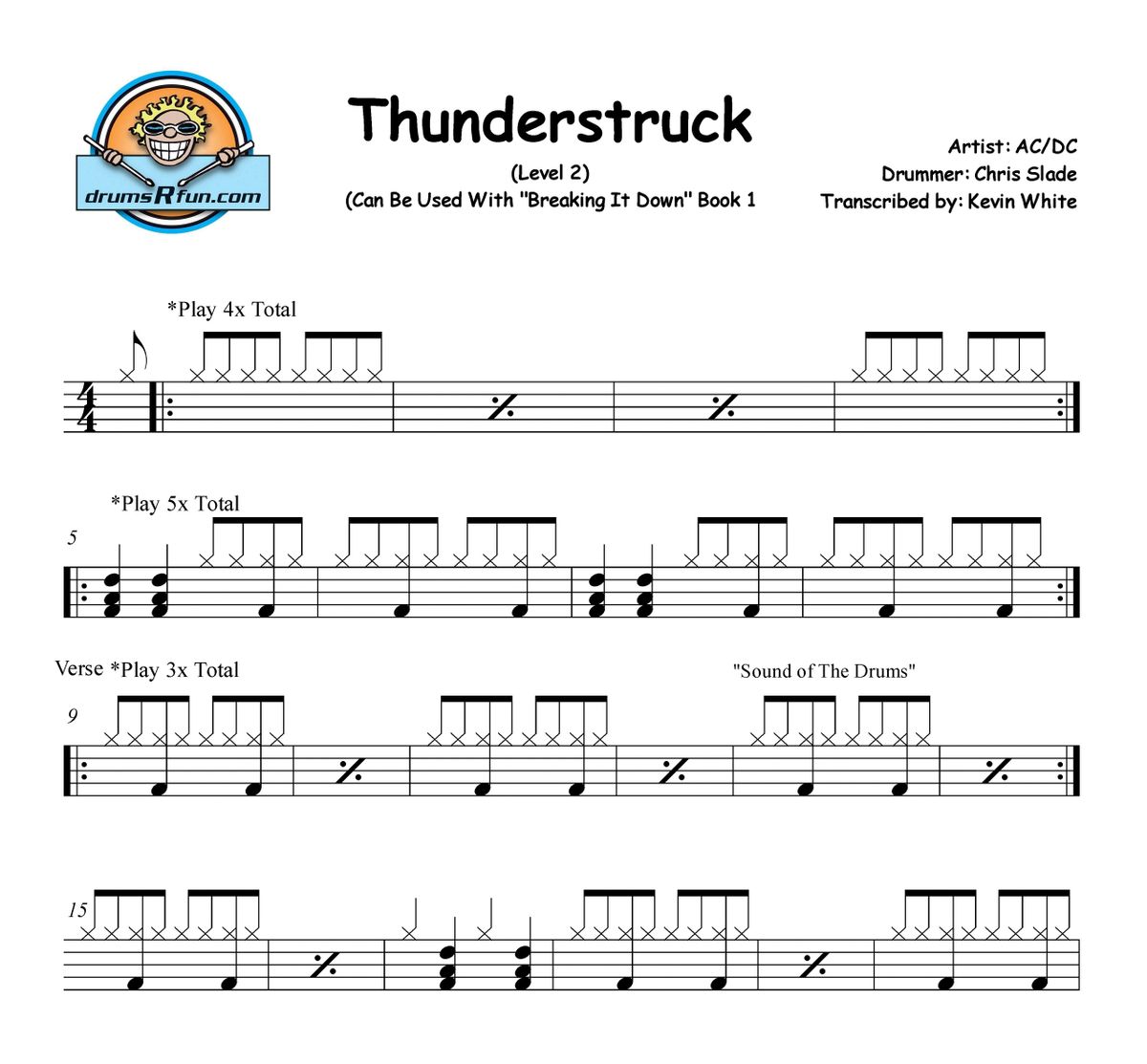AC/DC, Thunderstruck Drum Transcription Level 2