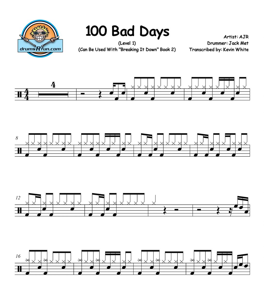 AJR, 100 Bad Days Drum Transcription Level 1