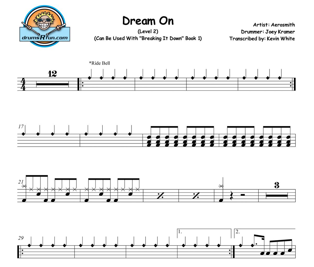 Aerosmith, Dream On Drum Transcription Level 2