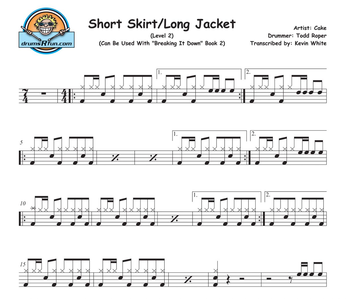 Cake, Short Skirt/Long Jacket Drum Transcription Level 2