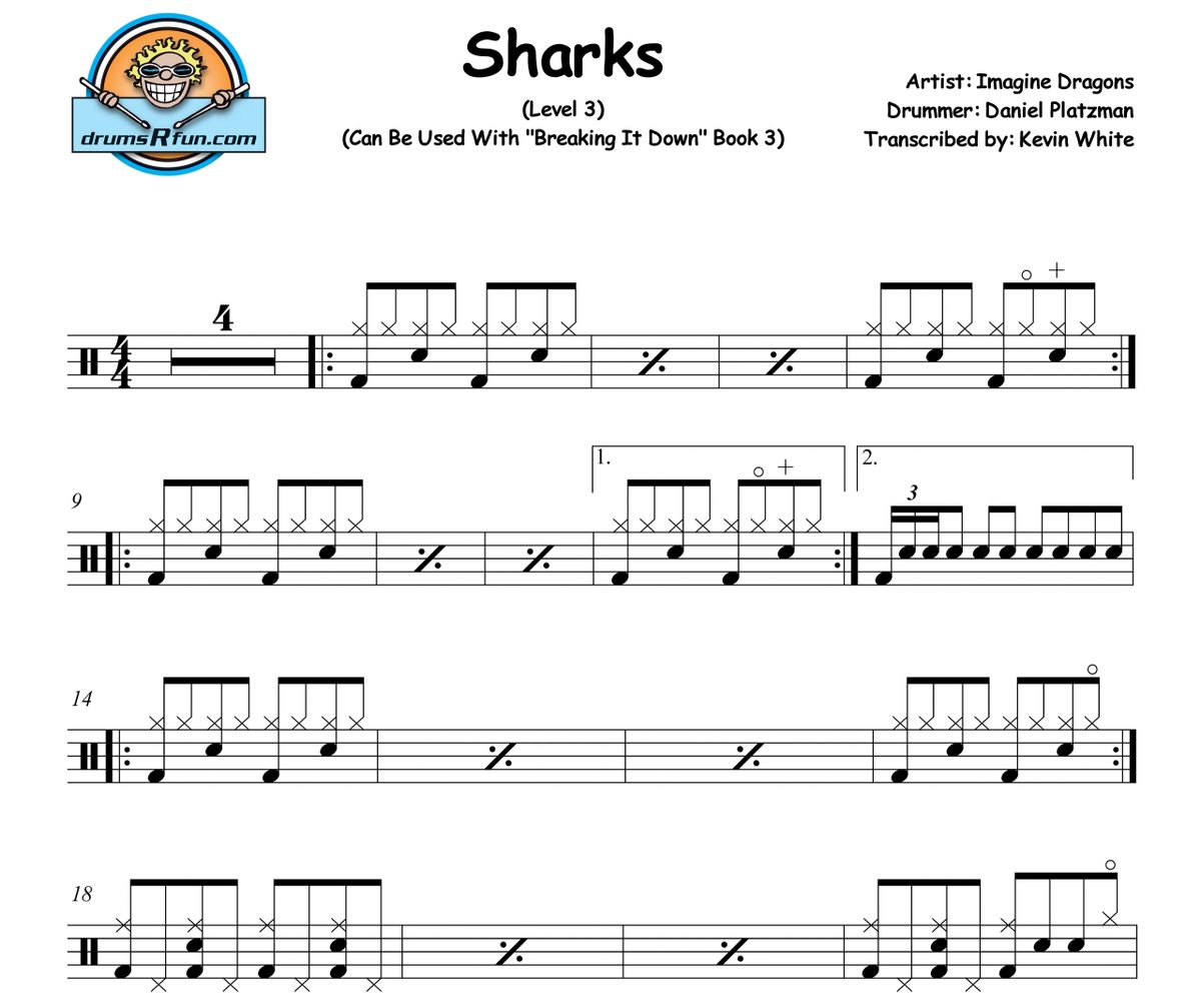 Imagine Dragons, Sharks Drum Transcription Level 3