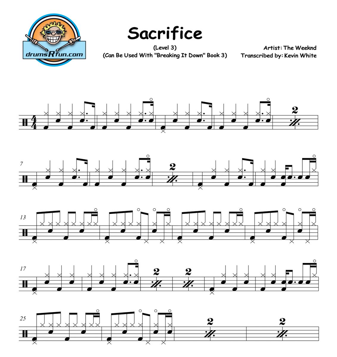 The Weeknd, Sacrifice Drum Transcription Level 2