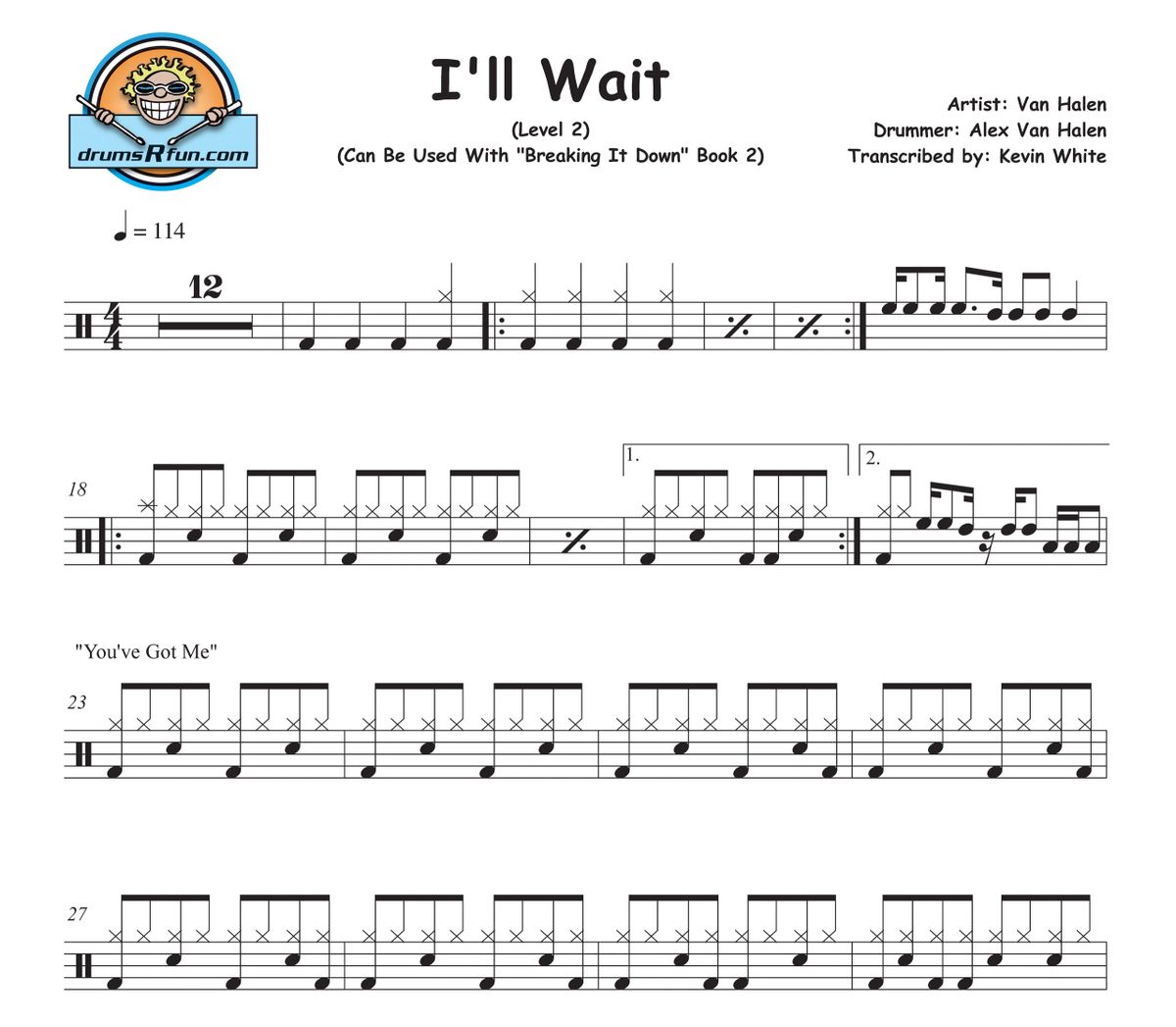 Van Halen, I'll Wait Drum Transcription Level 2