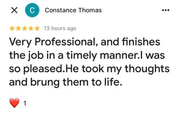 Positive review praising professionalism and timely work with satisfaction.