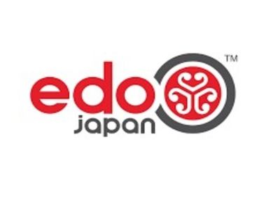 Logo of Edo Japan with red and gray colors.