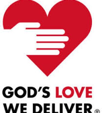 A red heart with a white hand inside and the text 'God's Love We Deliver'.
