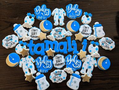Bring some edible decor to your baby shower with custom cookies. They make great party favors.