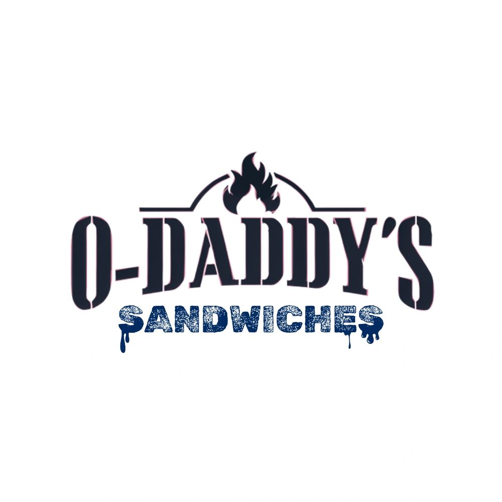 Logo of O-Daddy's Sandwiches with flame and dripping text.
