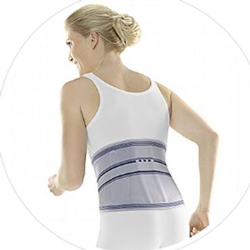 For compression in the lumbar spinal column area with a height-adjustable pad with massaging effect