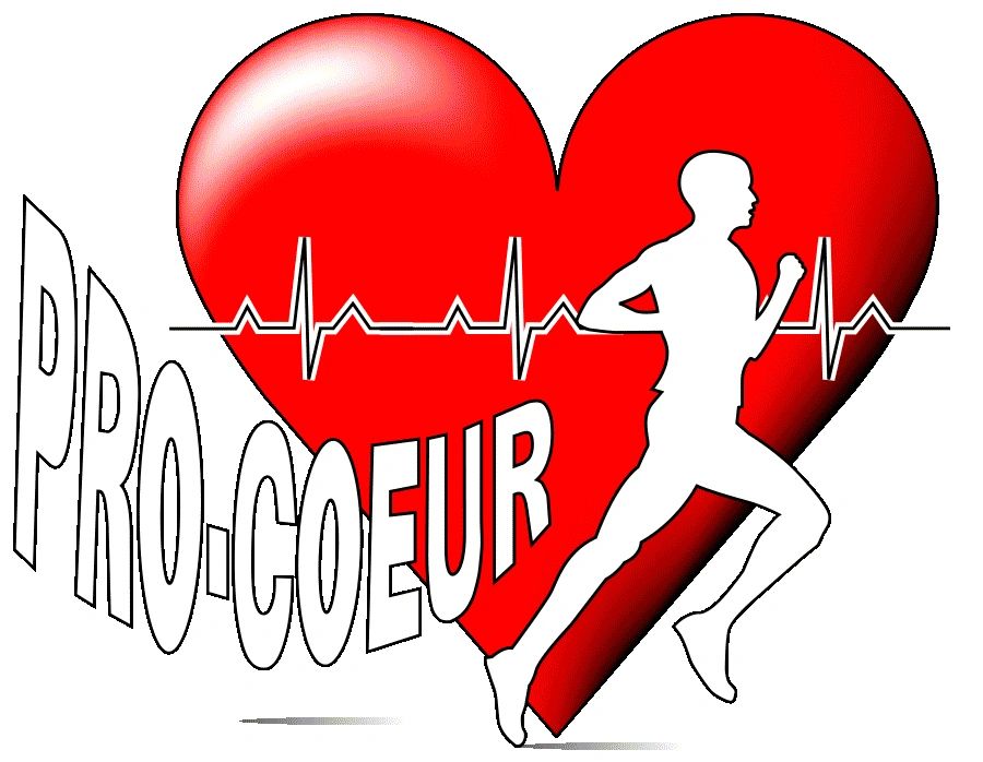 Logo with a runner, heart, and heartbeat line featuring 'PRO-COEUR' text.