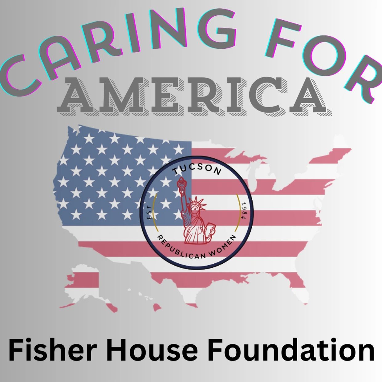Logo with American flag and text about Caring for America and Fisher House Foundation.