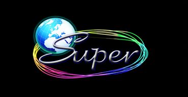 Super logo with a world behind it 