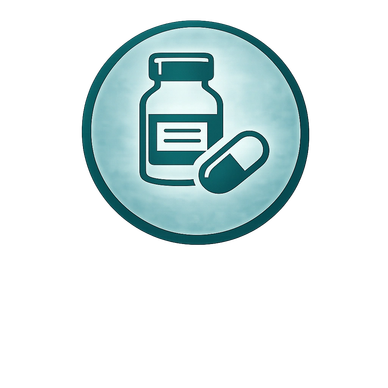 Icon of a medicine bottle and a capsule pill.