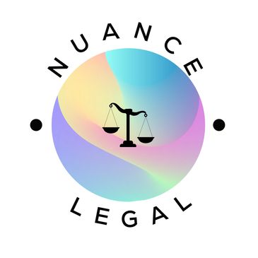 Circular image showing logo: scales superimposed on colourful globe wrapped by text "Nuance Legal"