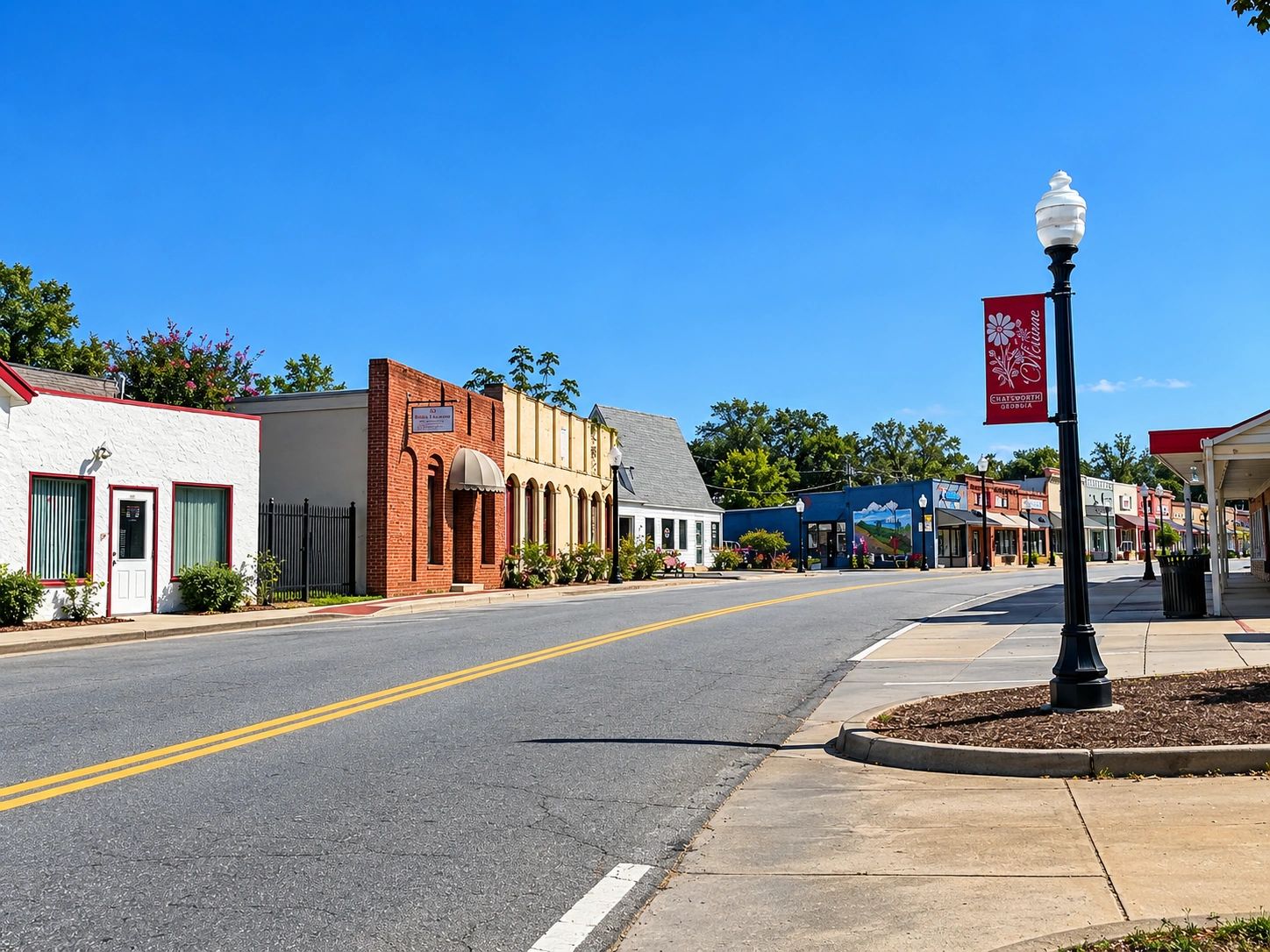 Quiet small town street on a sunny day.