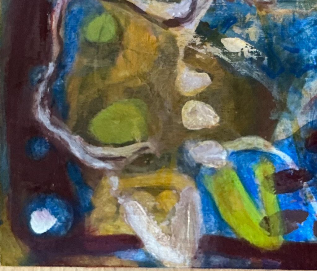 Abstract painting acrylic and collage on birch panel 