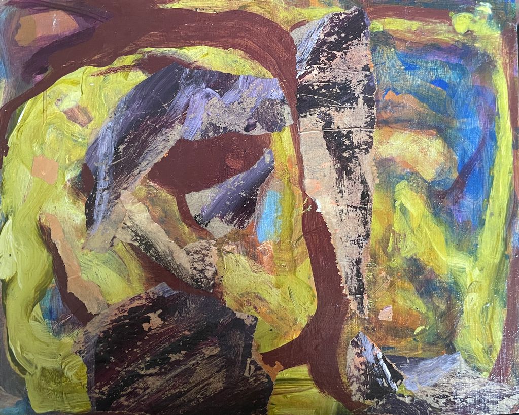 Abstract painting acrylic and collage on birch panel 