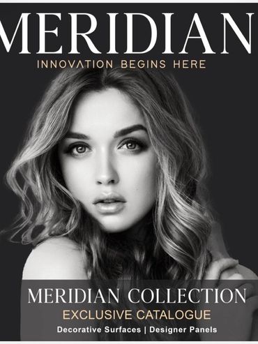 Black and white Meridian Collection ad featuring a woman's portrait and tagline.