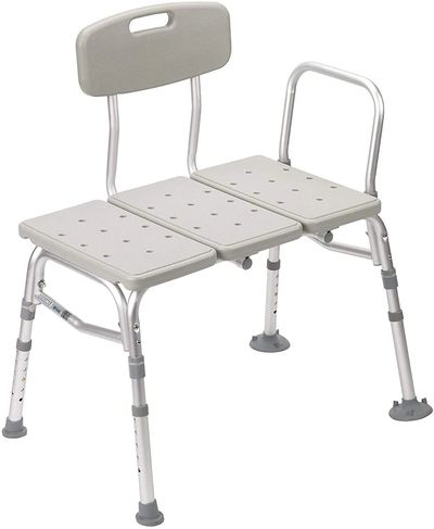 Transfer tub shower bench with adjustable back, Durable, aluminum frame, heigh adjustable