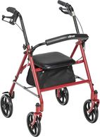 lightweight aluminum rollator, comfortable durable padded seat, zippered pouch removable padded rest