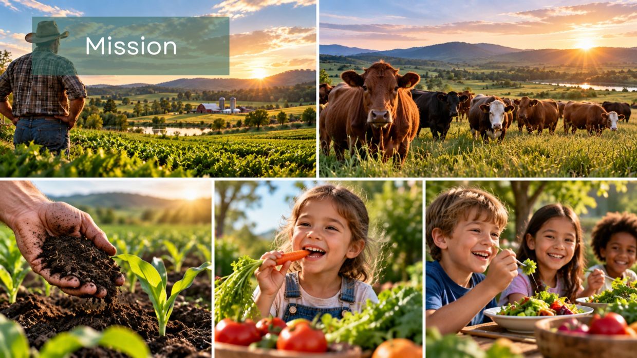 Farm life, fresh food, and happy children enjoying nature.