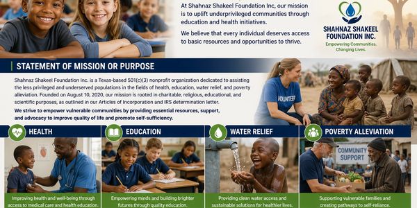 Shahnaz Shakeel Foundation helps underserved communities with health, education, water, and poverty relief.