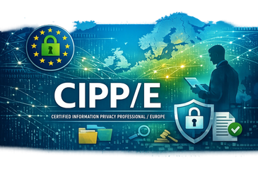CIPP/E certification for European information privacy professionals, symbolizing data protection and security.