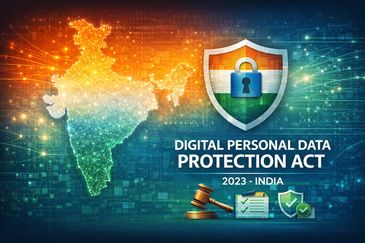 Digital Personal Data Protection Act 2023 India with map and security icons.