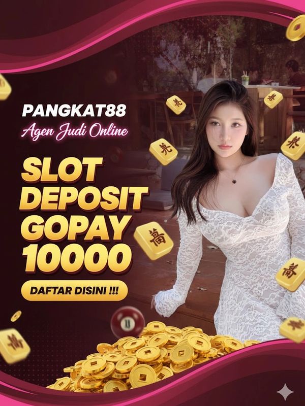 Online gambling ad featuring a woman and gold coins with Slot Deposit Gopay 10000 offer.