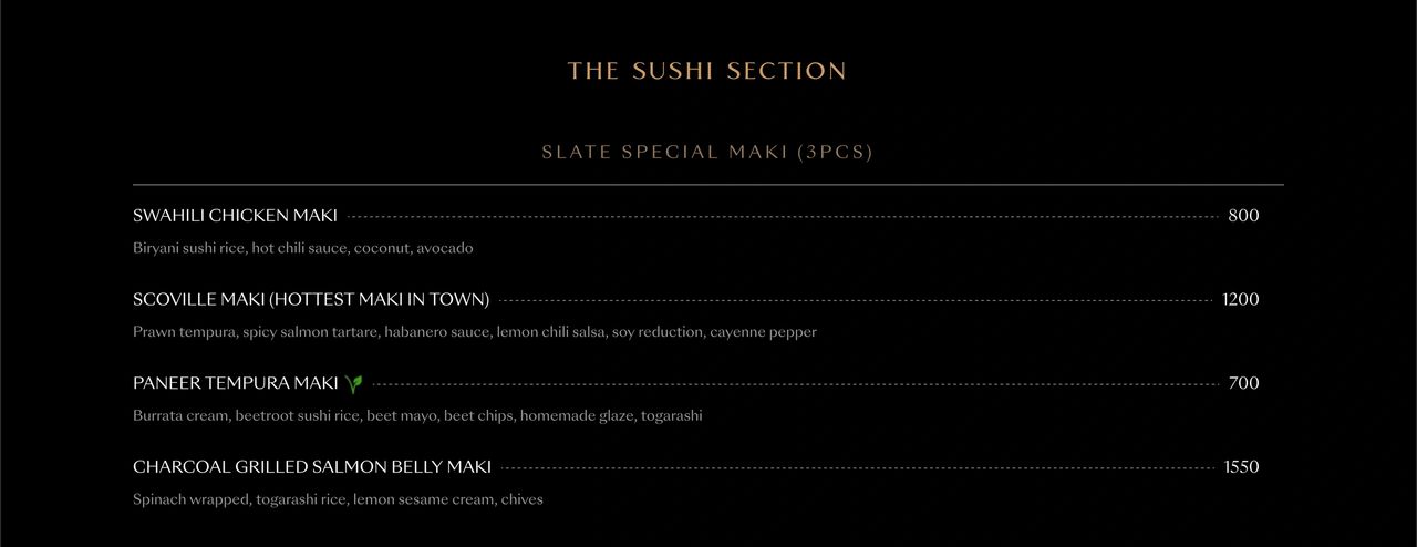 Slate Sushi Menu