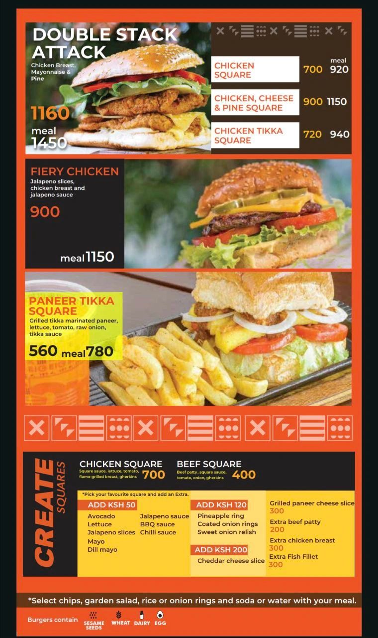 Big Square Burger/ Sandwich Menu