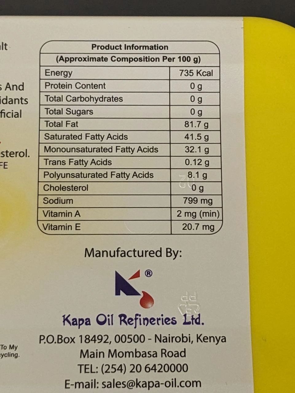 Prestige Margarine Nutritional Info