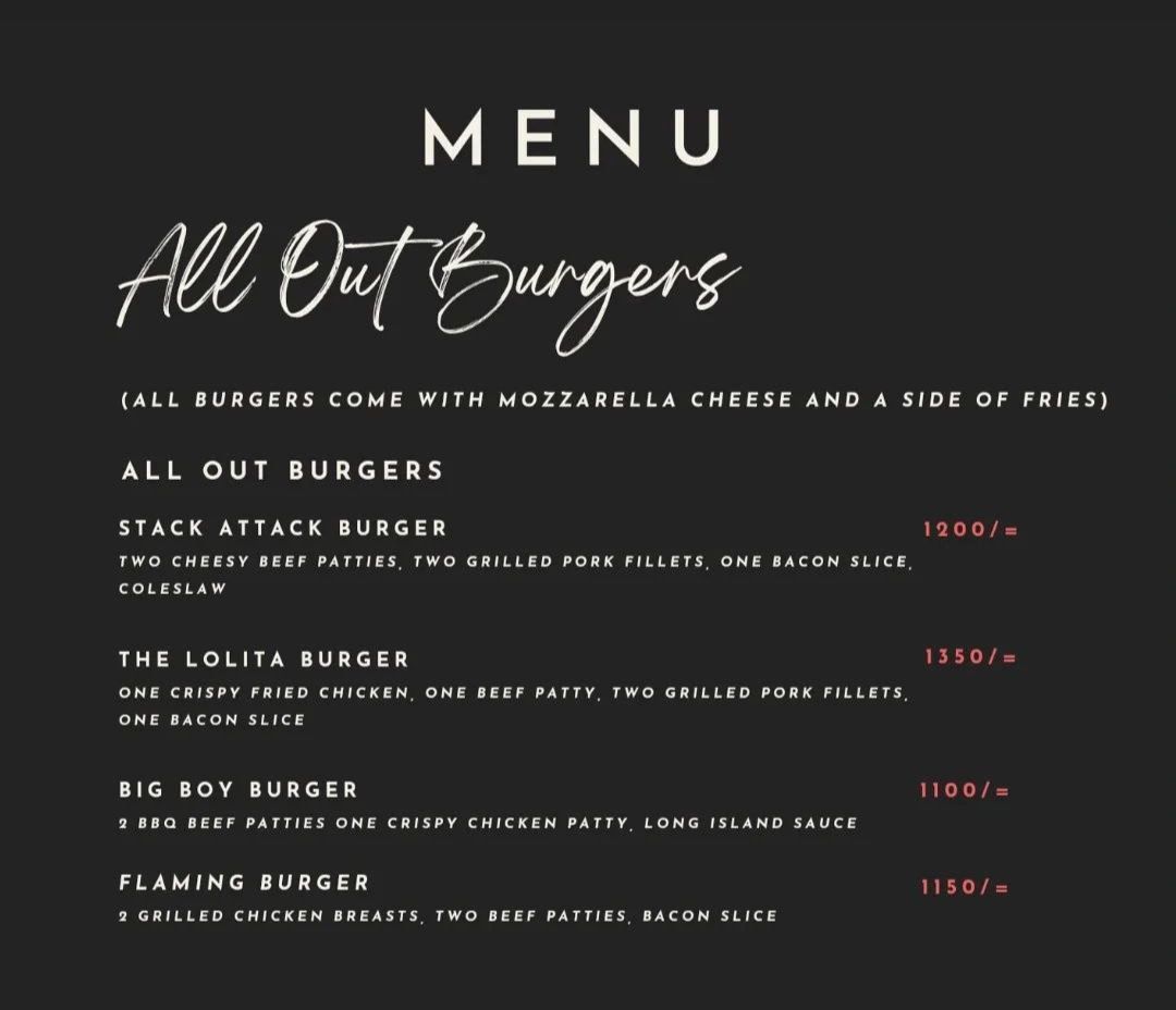 Between Two Buns | All Out Burger Menu