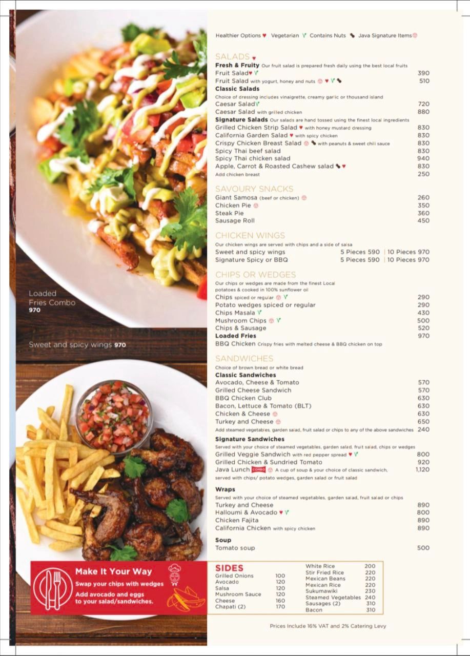 Java House Menu