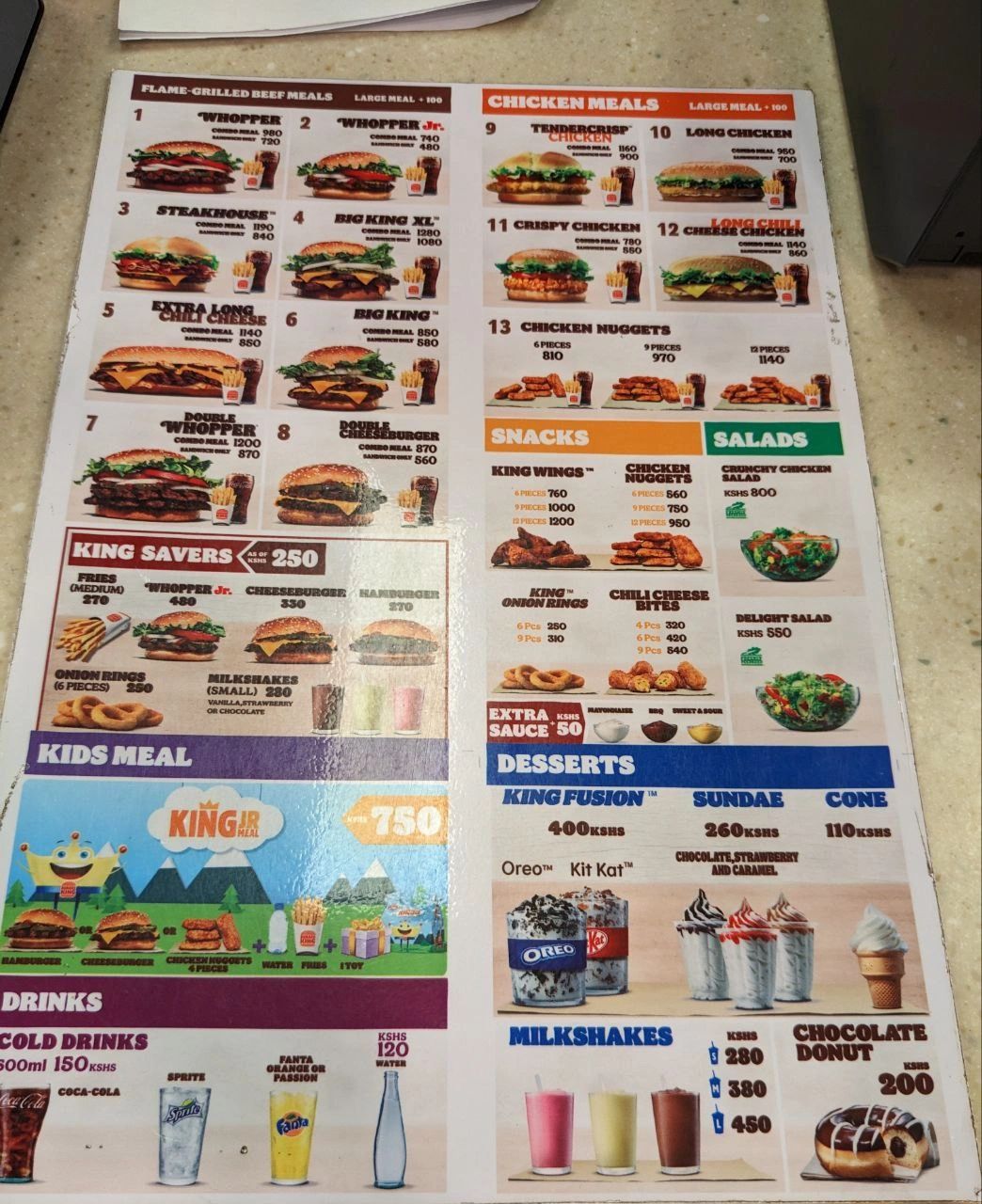 Burger King Kenya Menu with Prices
