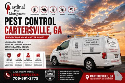 Cardinal Pest Management van promoting pest control services in Cartersville, GA.