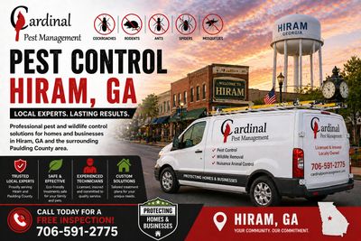 Cardinal Pest Management van in Hiram, GA, offering local pest control services.