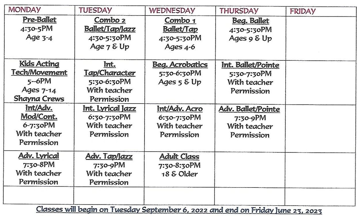 Class Schedule