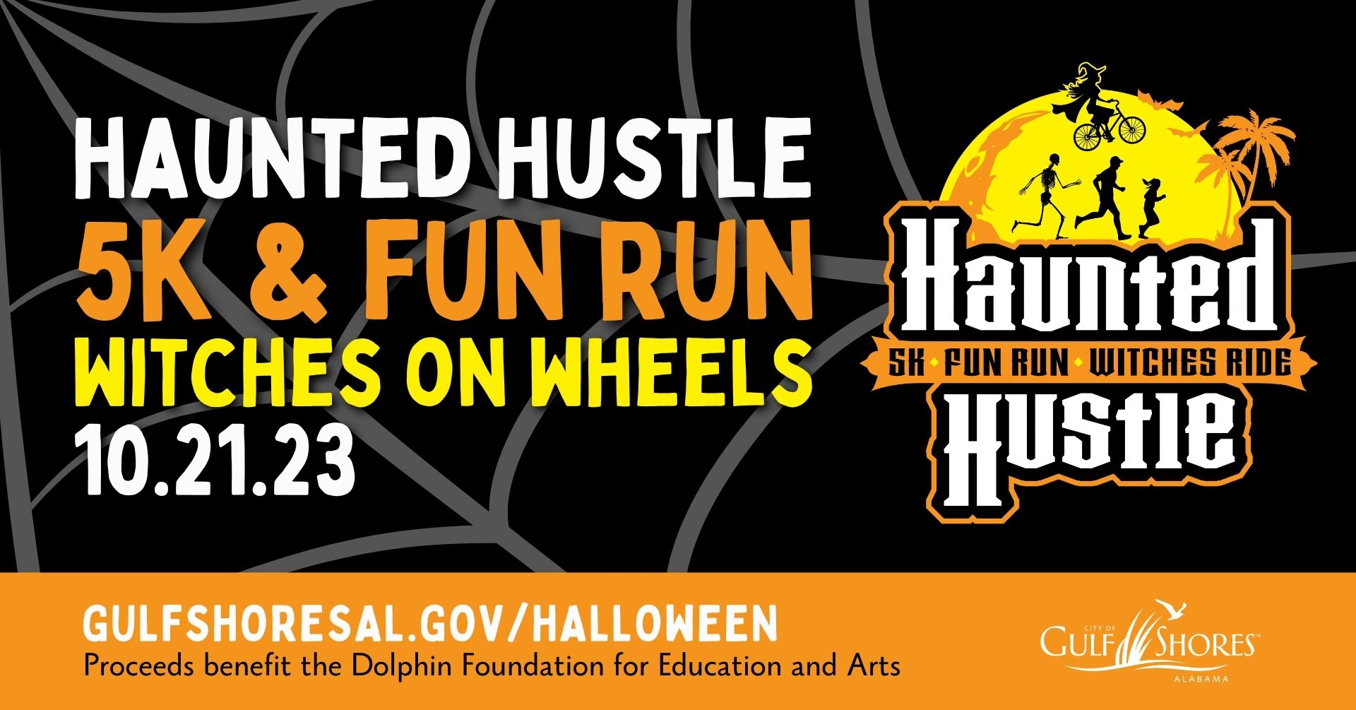 Haunted Hustle 5K and fun run with witches on wheels on 10.21.23 in Gulf Shores, Alabama.
