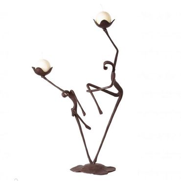 Two-dancer candlestick. Two round candles included. Available in three sizes.