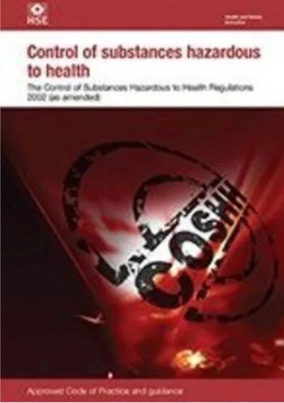 Cover of a COSHH regulation book on controlling hazardous substances.