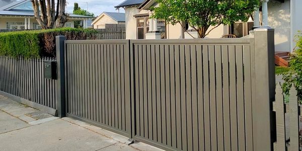 Aluminium Slat Swing Gates. Solar Powered